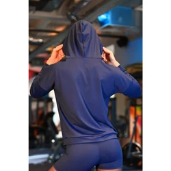 Kép 2/2 - Kapucnis fitnesz felső, sötétkék