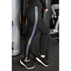 Kép 4/5 - Fekete hologram oldal betétes, magasderekú női fitness sport leggings