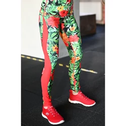 Kép 2/5 - Flame női fitness tüll leggings, dzsungel-piros, 36-os méret