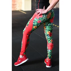 Kép 3/5 - Flame női fitness tüll leggings, dzsungel-piros, 36-os méret
