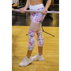Kép 2/2 - FEHÉR-LILA VIRÁGOS, TÜLL BETÉTES NŐI FITNESS CAPRI NADRÁG