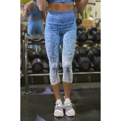 Kép 1/3 - Kék melange capri fitnesz nadrág - magasított derék