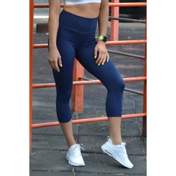 Kép 1/2 - Sötétkék basic magasderekú női fitness sport caprinadrág