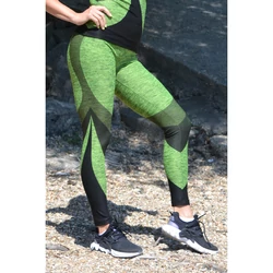 Kép 1/4 - Melange neonzöld ívelt mintás női fitnesz 7/8-os leggings