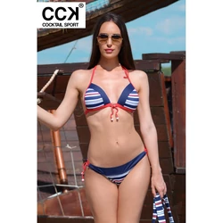 Kép 1/3 - Matróz csíkos, vékonypántos push up háromszög bikini