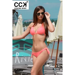Kép 1/3 - Korall csipkés push up háromszög bikini