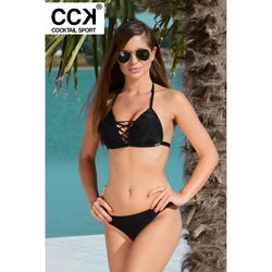 Kép 2/3 - Fekete, extra csillogós keresztpántos push up háromszög bikini