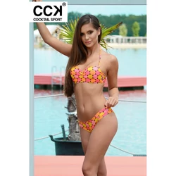 Kép 2/3 - Napsárga-korall pöttyös push up bandeau bikini