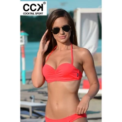 Kép 2/3 - Korall piros (neon) basic, push up bandeau bikini felső