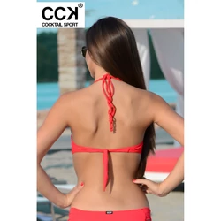 Kép 3/3 - Korall piros (neon) basic, push up bandeau bikini felső