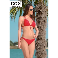 Kép 1/3 - Piros, extra csillogós push up háromszög bikini