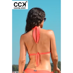Kép 4/4 - Korall piros (neon), kellékes, push up háromszög formakosaras bikini felső