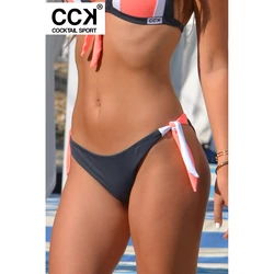 Kép 3/3 - Szürke-fehér-korall, tricolor brazil tanga fazonú bikini alsó.