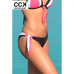 Kép 3/3 - Fekete-fehér-pink, tricolor brazil tanga fazonú bikini alsó.