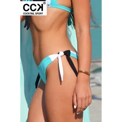 Kép 2/3 - Menta-fehér-fekete, tricolor brazil tanga fazonú bikini alsó.