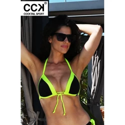 Kép 1/2 - Fekete - neon zöld betétes vékonypántos push up háromszög bikini felső