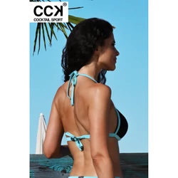 Kép 3/3 - Fekete - vízkék betétes vékonypántos push up háromszög bikini felső