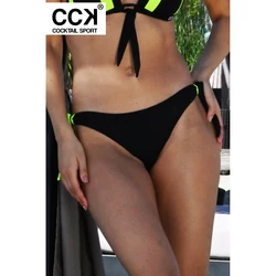 Kép 2/3 - Fekete - neon zöld, tricolor brazil tanga fazonú bikini alsó.