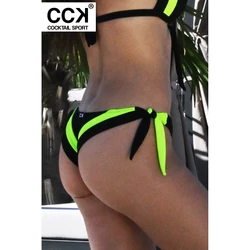 Kép 3/3 - Fekete - neon zöld, tricolor brazil tanga fazonú bikini alsó.