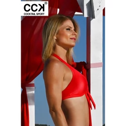 Kép 2/2 - Extra fényes, csiszolt piros, kivehető szivacsos, oldalpántos, D kosaras háromszög bikini felső