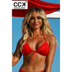 Kép 1/3 - Piros, vékonypántos push up háromszög bikini felső, extra fényes, csiszolt betéttel