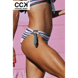 Kép 3/3 - Babarózsaszín - fehér - galambszürke csíkos, hagyományos fazonú, megkötős bikini alsó