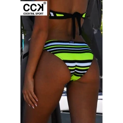 Kép 1/3 - Fekete - fehér - neonzöld csíkos, hagyományos fazonú, megkötős bikini alsó