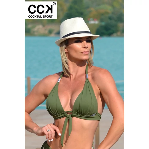 Khaki zöld basic, alul széles pántos push up háromszög bikini felső