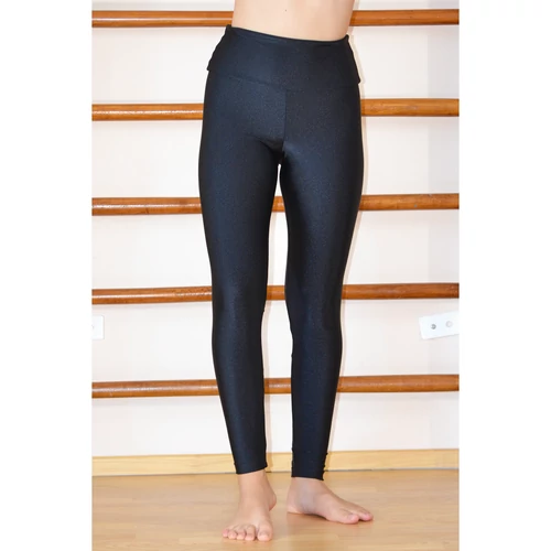 Fekete fényes magasderekú női fitness sport leggings