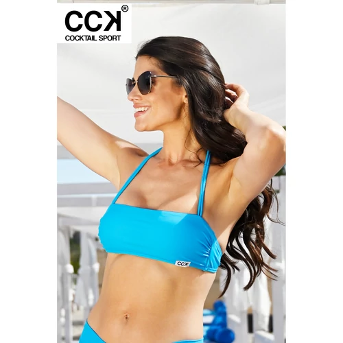 Türkizkék basic, csík fazonú bikini felső