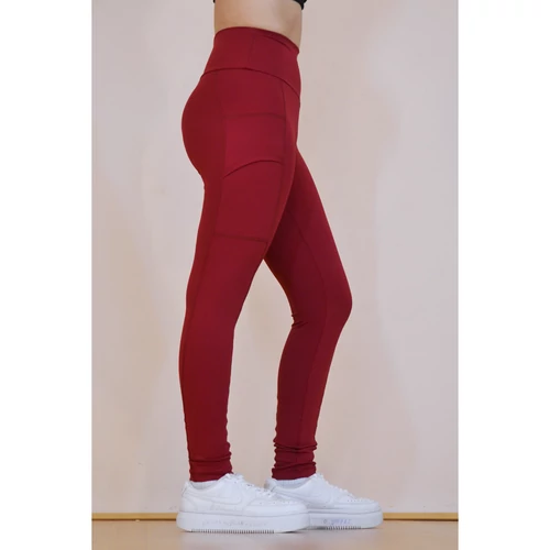 Zsebes, basic magasderekú női fitness sport leggings, bordó (fresa)