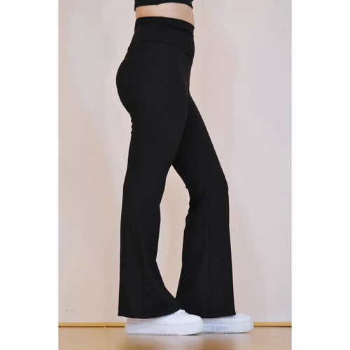 Fekete basic magasderekú, bő szárú leggings
