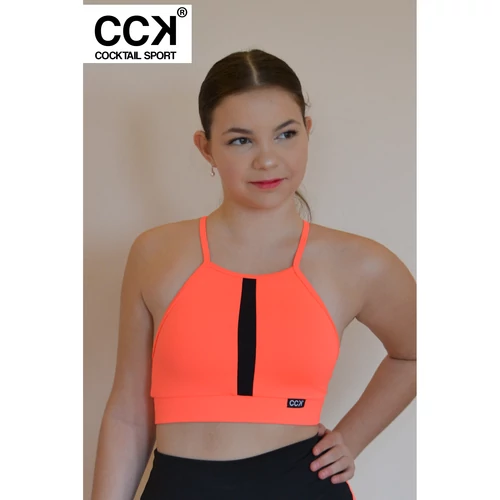 Neon korall (rio) - fekete basic betétes sport top