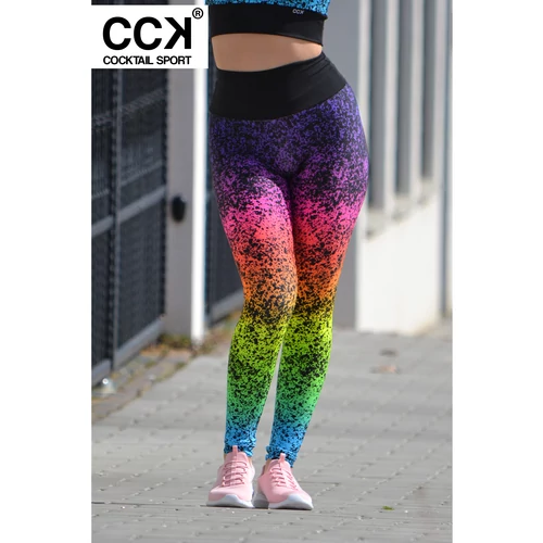 &quot;Splash&quot; magasderekú női fitnesz leggings, szivárvány színatmenetes