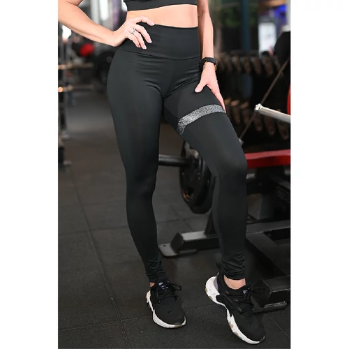Fekete hologram combfix betétes, magasderekú női fitness sport leggings
