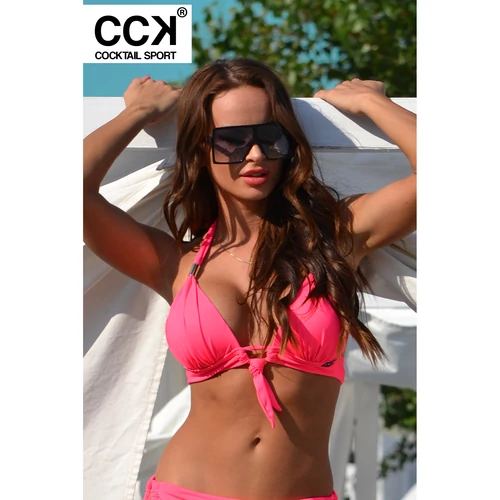 Neon pink basic, alul széles pántos push up háromszög bikini felső