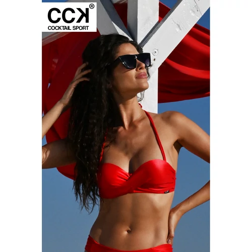 Extra fényes, csiszolt piros, push up bandeau bikini felső
