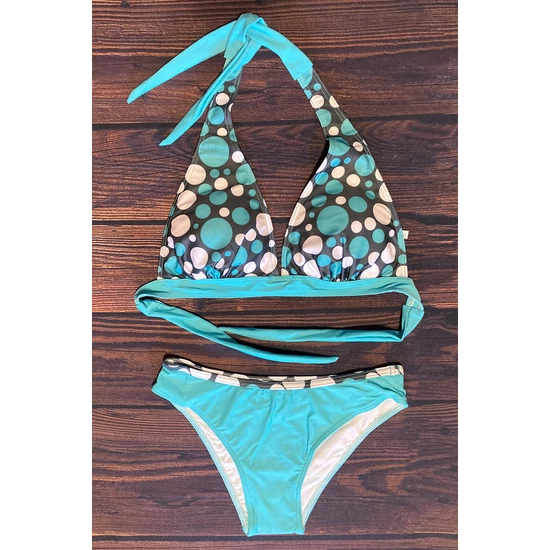 Vegyes pöttyös kivehető szivacsos háromszög bikini, nagyméretű felsőrésszel