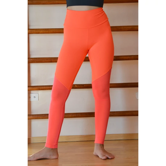 Neon korall (rio) , "mesh" betétes női fitness sport leggings