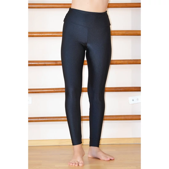 Fekete fényes magasderekú női fitness sport leggings