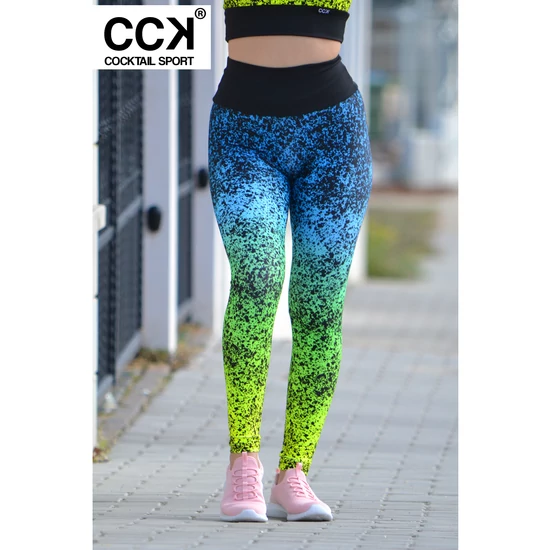 &quot;Splash&quot; magasderekú női fitnesz leggings, kék színátmenetes