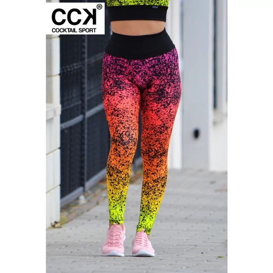&quot;Splash&quot; magasderekú női fitnesz leggings, korall színátmenetes