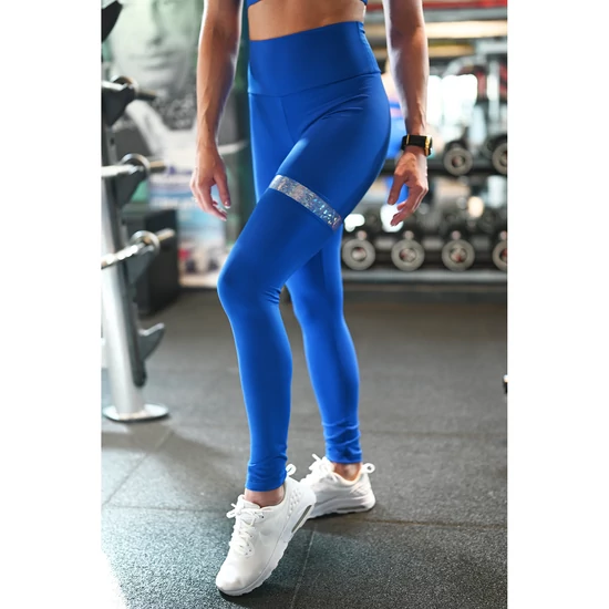 Királykék hologram combfix betétes, magasderekú női fitness sport leggings