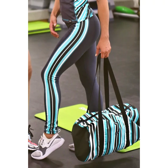 Csíkos szürke-menta női fitness boka nadrág - CCK - COCKTAIL SPORT