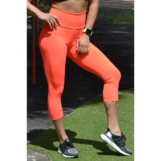 Neon korall (rio) basic magasderekú női fitness sport caprinadrág