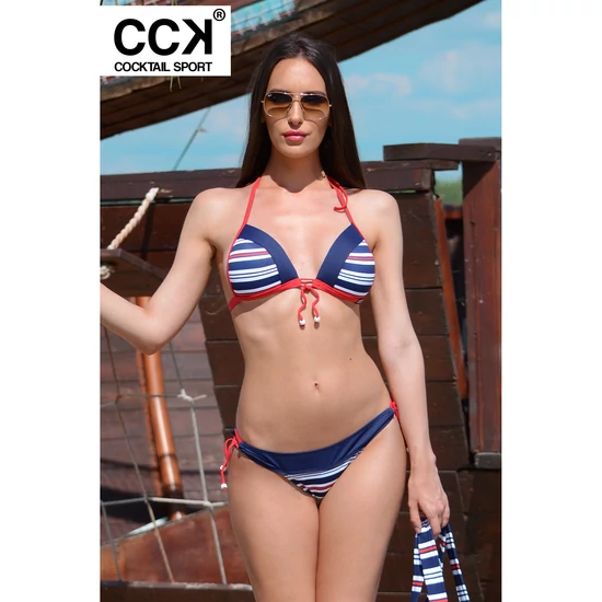 Matróz csíkos, vékonypántos push up háromszög bikini