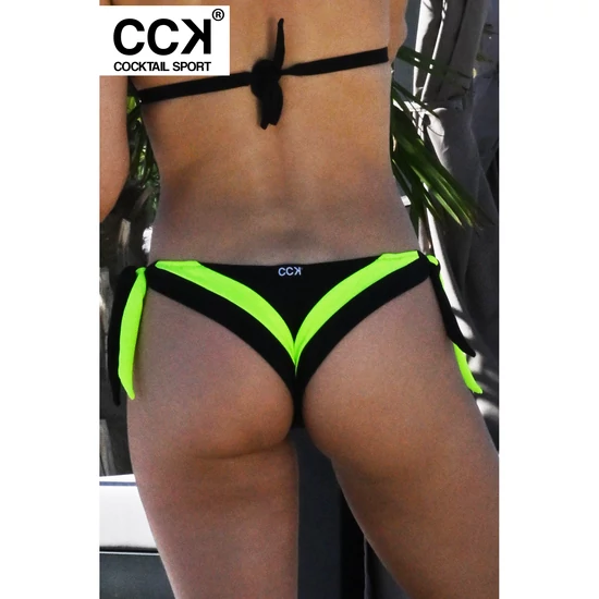 Fekete - neon zöld, tricolor brazil tanga fazonú bikini alsó.