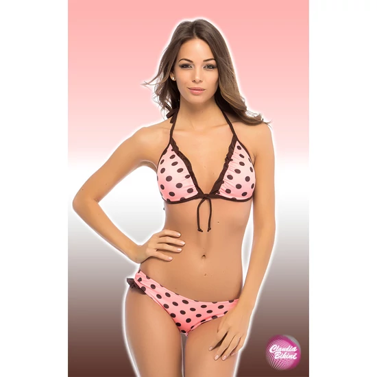 Fodros, mintás háromszög bikini, féltangával